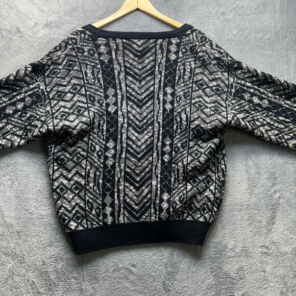 Vintage Cardigan Sweater Mens Medium Black Aztec Knit 80s Preppy Eclectic Y2K - Picture 10 of 13